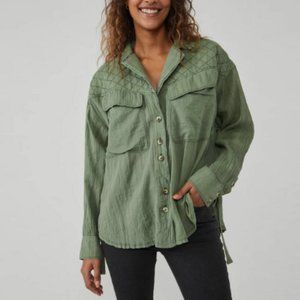 FREE PEOPLE Silver Lining Quilted Shirt, Green, XS